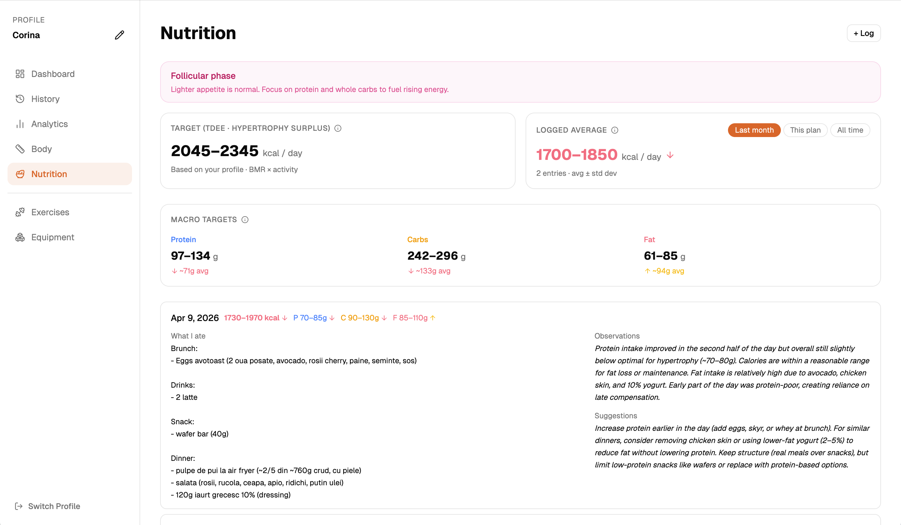 Nutrition log