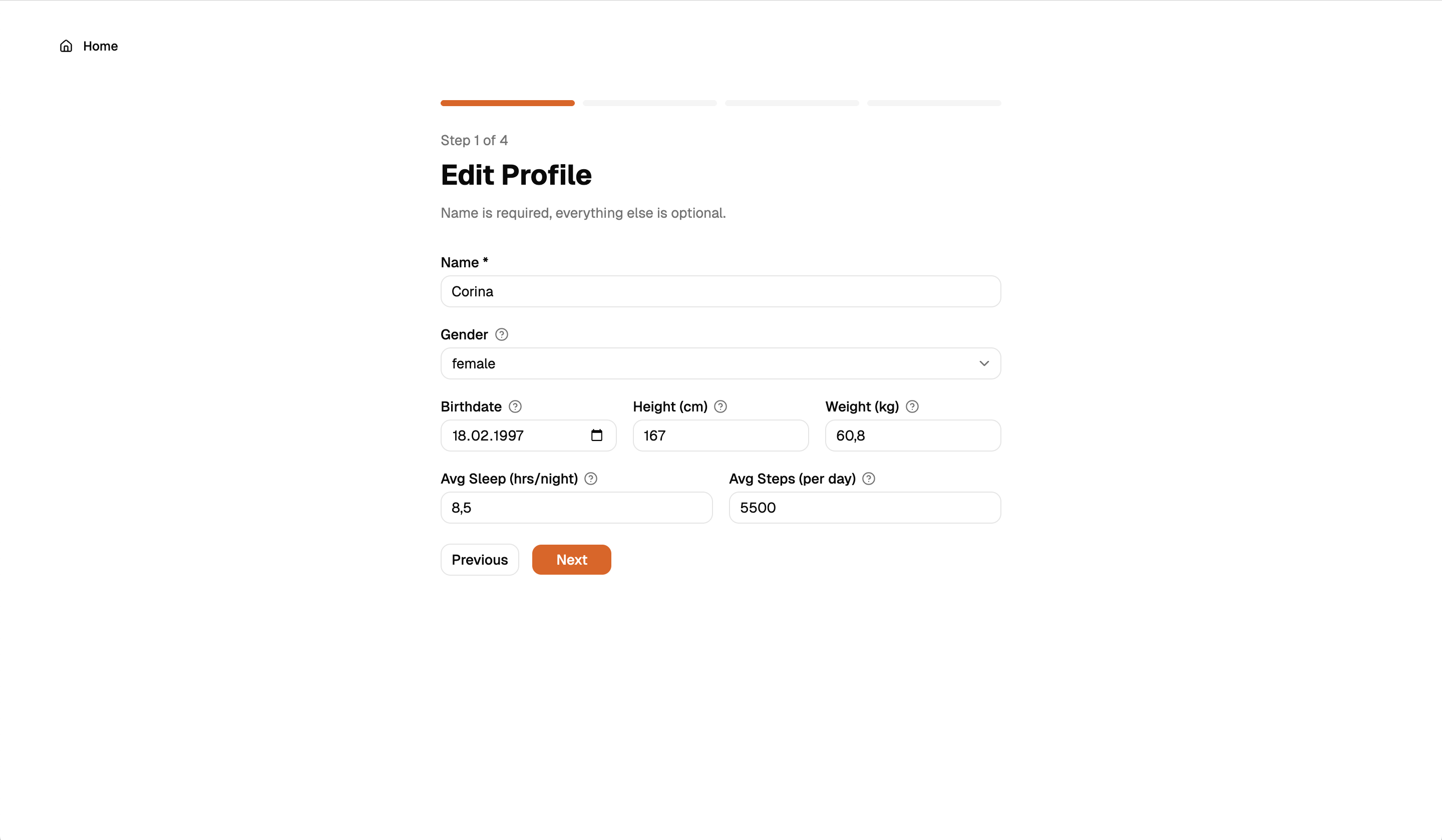 Profile setup